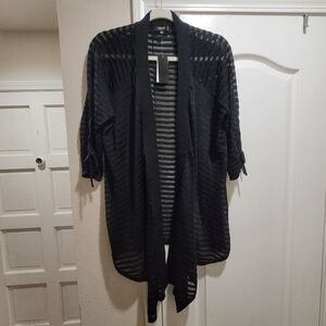 Premise Studio Black Sheer Striped Cardigan – Size 1X  NWT